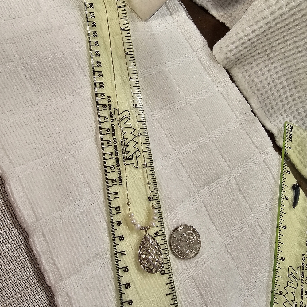 PZ Pearl and 925 Silver Basket Weave Teardrop Necklace - Picture 12 of 15